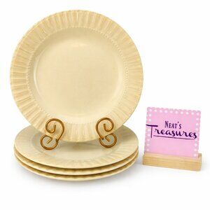 Bombay & Company Cream Stoneware Embossed Stripes Dots Rim Dinner Plates Set 4